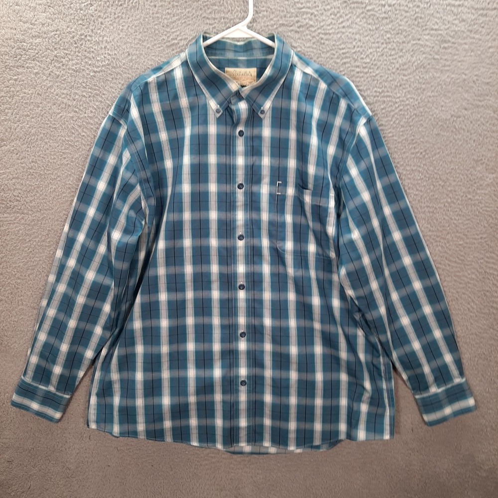 Cabelas Shirt Adult Extra Large Blue White Black Plaid Outdoors Workwear Camping